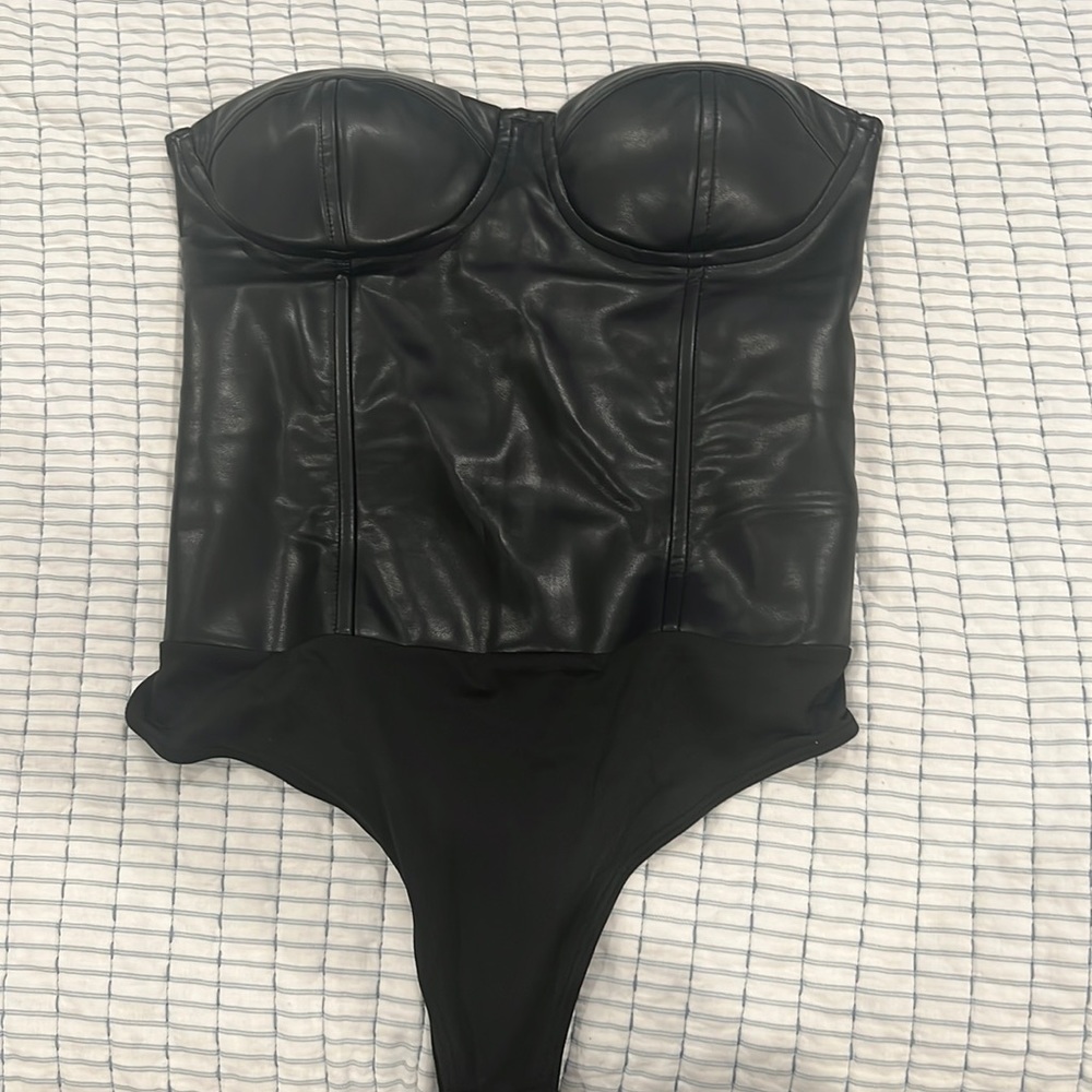 Edit by nine Black leather body suit, size S